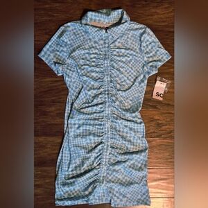 SO Blue Checkered Ruched Dress